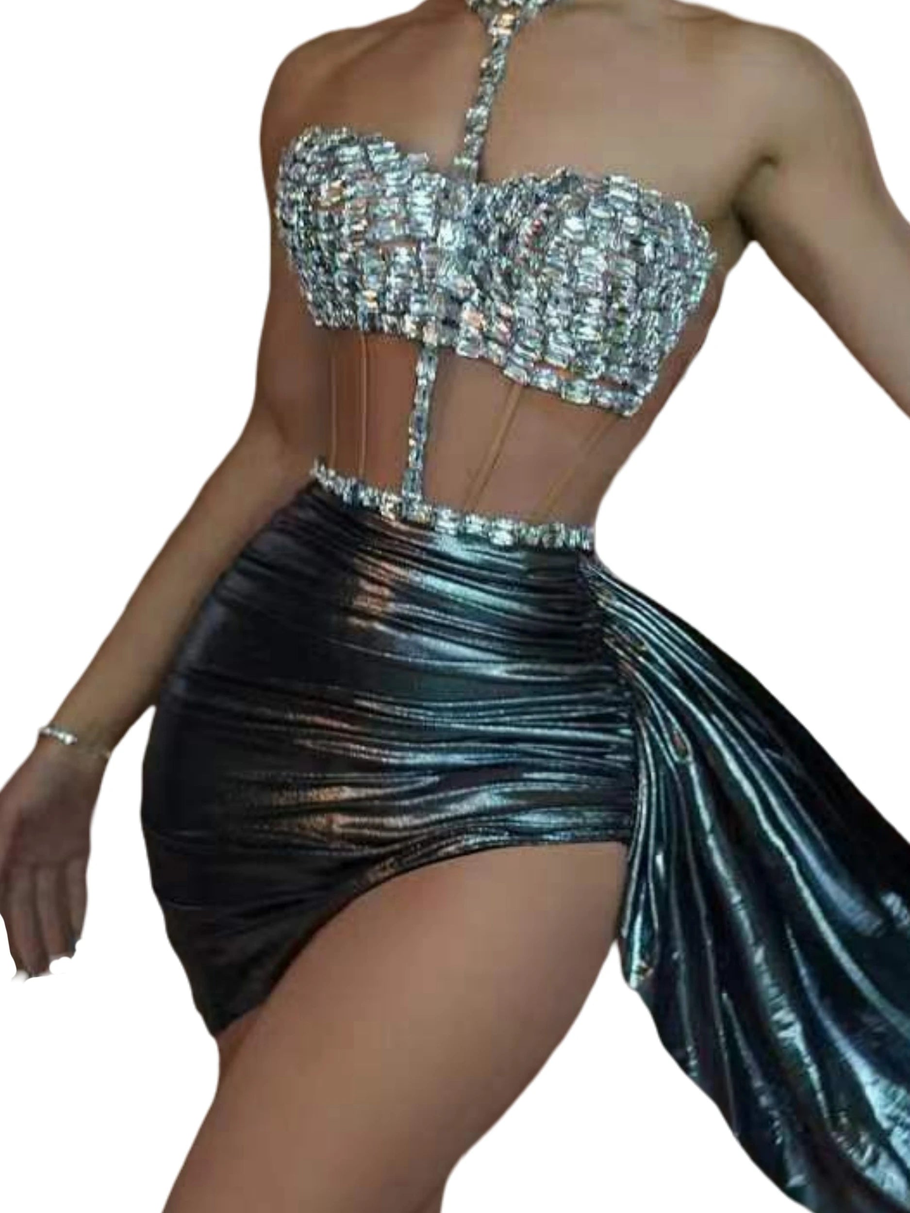 Mesh Stunning Dress For Women Crystals Stage Wear Dancer Singer Las Vegas Showgirl Drag Queen Outfit Night Clubbing Props - Seprincess