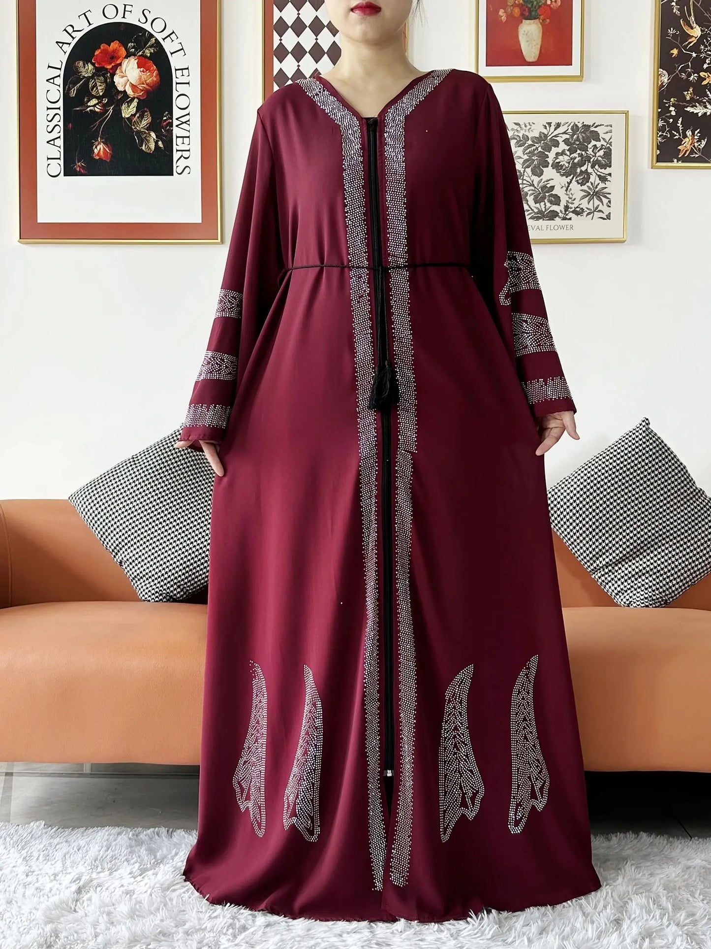 New Women Elegant Dress Chiffon Open Abaya with Zipper Muslim Women Dress Islamic Clothing Cardigan Abaya Women Muslim Dress