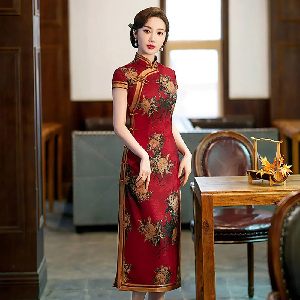 Chinese Cheongsam Traditional Wedding Qipao Woman Embroidery Elegant Split Dress Female Floral Bodycon Cheongsam - Seprincess