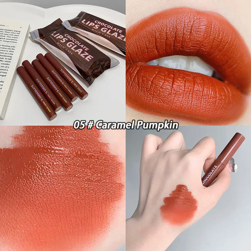 Chocolate Lip Glaze Set Velvet Matte Not Fade Long lasting Rich Cream Lipstick Milk Coffee Lip Color Women Makeup Lip Tint - Seprincess