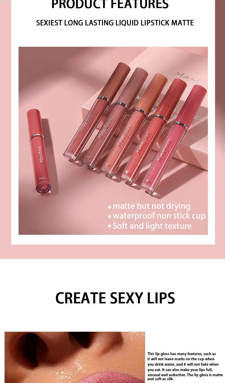 Holiday Gift Box 6PC/Set Matte Velvet Lip Gloss Waterproof Moisturizing Long-lasting Liquid Lipstick - Seprincess