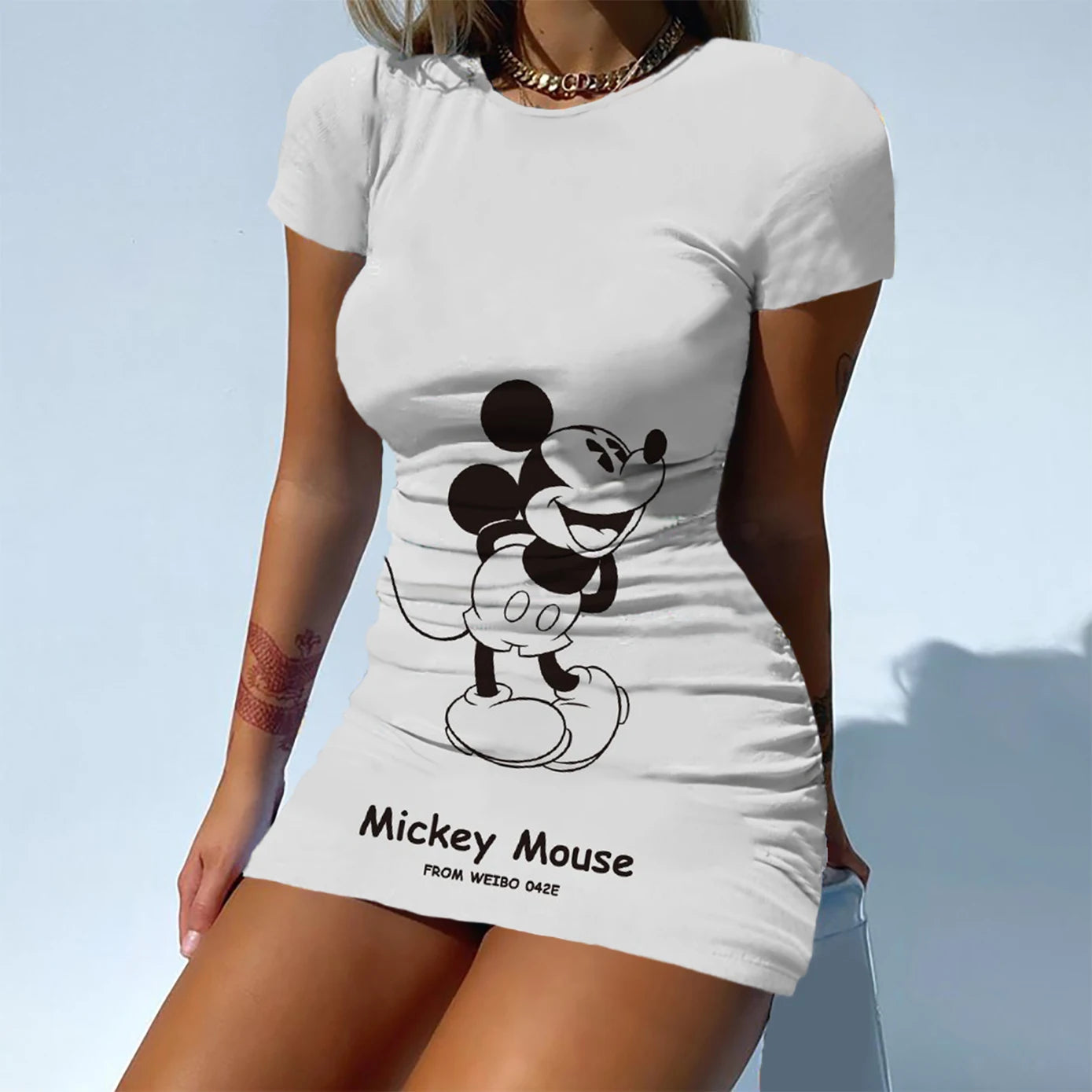 Disney Brand Mickey and Minnie Dresses Fashion Skinny Dresses Sexy Short Sleeves Summer Elegant Dresses For Women Waisted Party - Seprincess