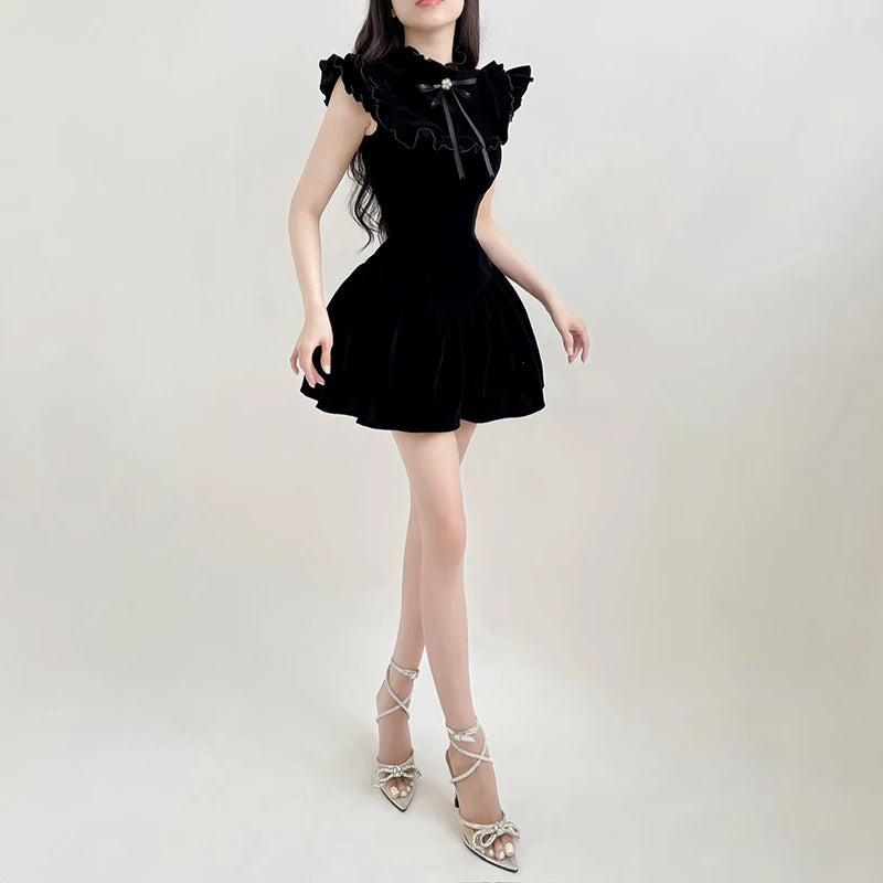 Rockmore Elegant Velvet Black Mini Dresses Sleeveless A-line Korean Fashion Birthday Party Coquette Sexy Ballroom Dress Women - Seprincess