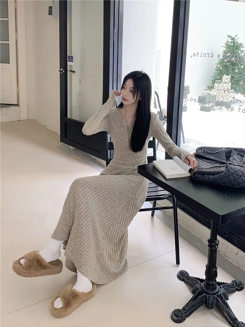 2024 Korean High-end Knitted Dress for Women Autumn/Winter Slim Fit Fashionable Versatile Long-sleeved Woolen Dress for Women - Seprincess