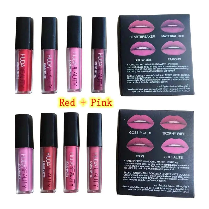 4pcs Lipstick Set Matte Lip Gloss Waterproof Lip Glaze Tint Non-stick Non-Fading Lips Huda Lip Makeup Cosmetic Lip Care - Seprincess