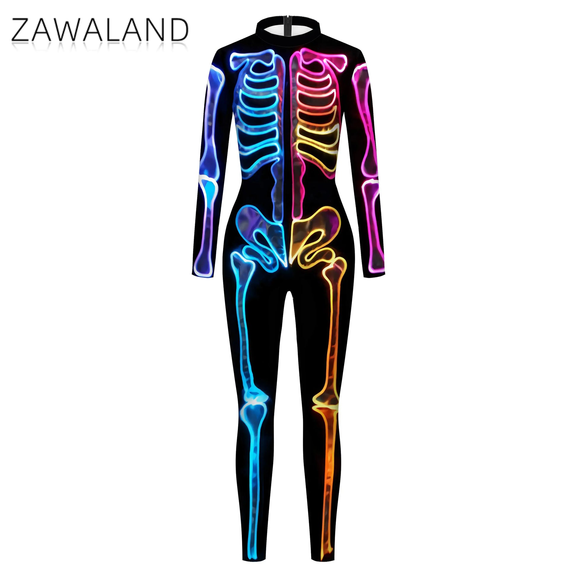 ZAWALAND Zentai Women Kid Outfits Hallowen Skeleton Bodysuit Carnival Party Cosplay Costume Parent-child clothing Jumpsuits - Seprincess