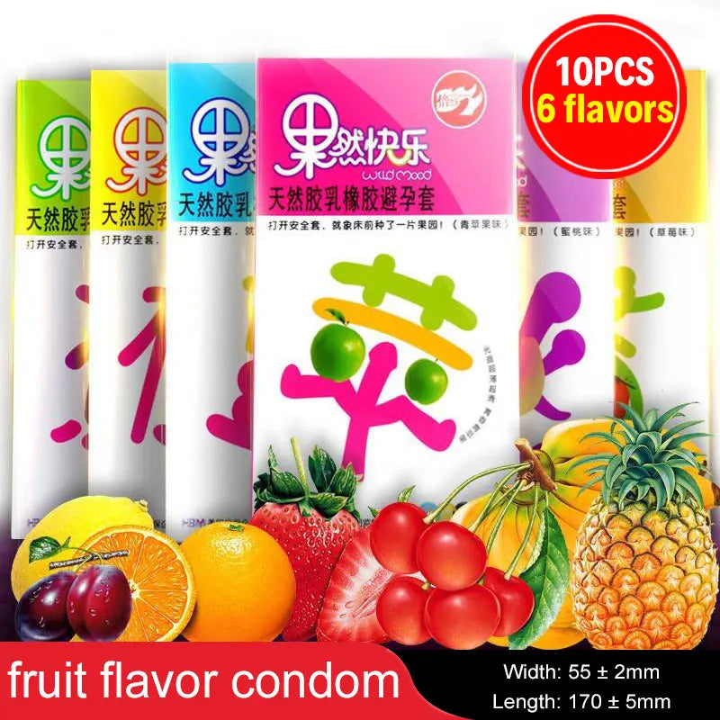 10pcs Fruit Flavor Condoms Sex Toy For Men Strawberry Blueberry Taste Penis Sleeves Ultra Thin Condom Adult reusable Sex Product - Seprincess