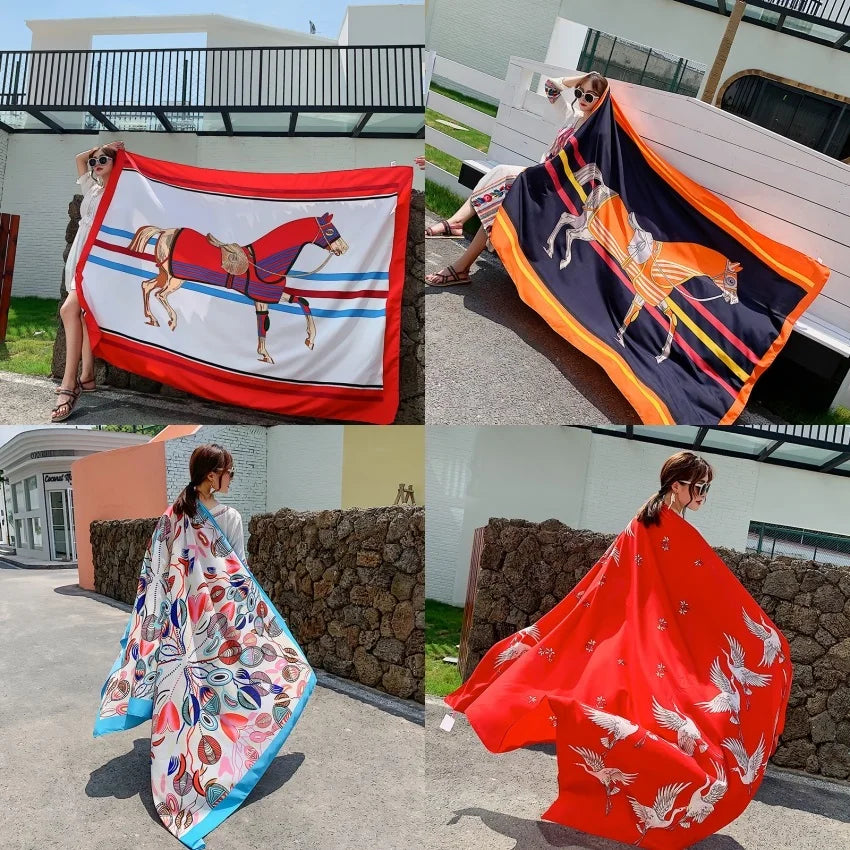 140x180cm Celebrity With The Same Cover-Ups Women Large Beach Dress Bikini Bathing Swimwear Sunburn Protection Sarong Wrap Scarf - Seprincess