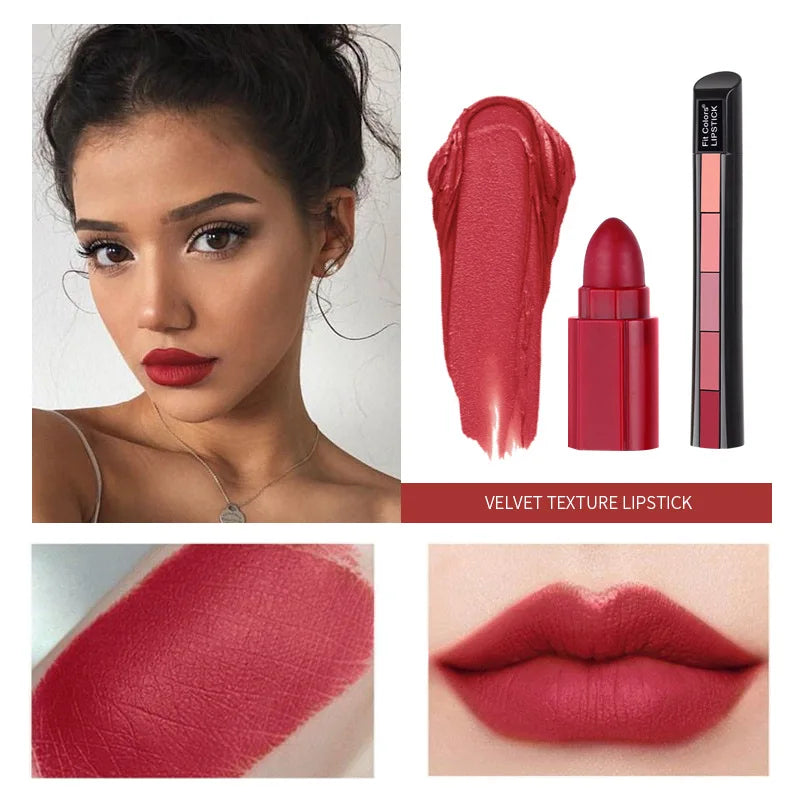 1PC Matte 5-color Lipstick Set Velvet Lip Stick Non-stick Lip Gloss Long Lasting Waterproof Sexy Red Lipstick Lip Makeup - Seprincess