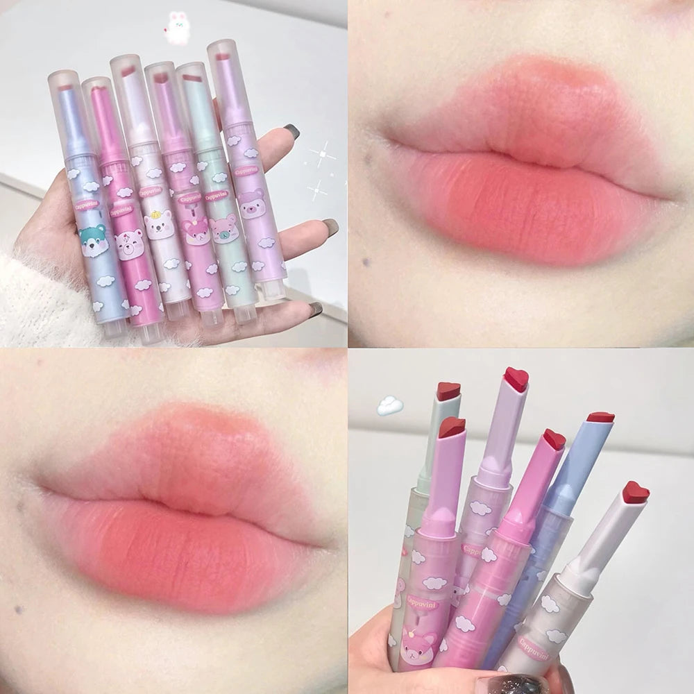 6 Colors Heart-shaped Velvet Lipstick Makeup Waterproof Non-stick Cup Matte Solid Lip Tint Pen Lasting Sexy Red Lipstick Pencil - Seprincess