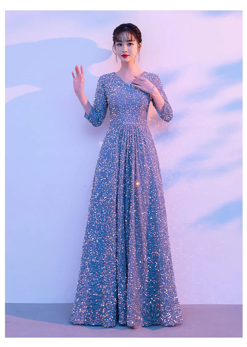 Chorus Costume Women's Banquet Piano Performance Wear Host Starry Sky Evening Long Dress Recitation Competition Clothing - Seprincess