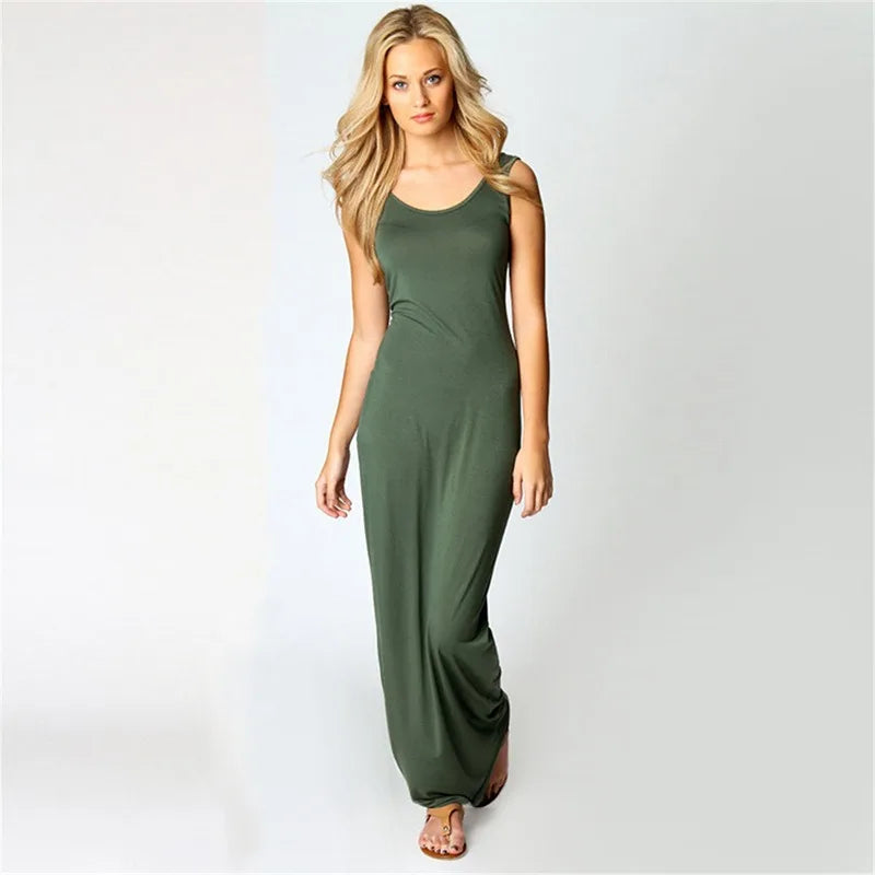 2024 Women Sexy Maxi Party Dress Basic Vest Long Summer Dress Casual Sleeveless Solid Bodycon Dress Slim Vestidos Bottoming - Seprincess