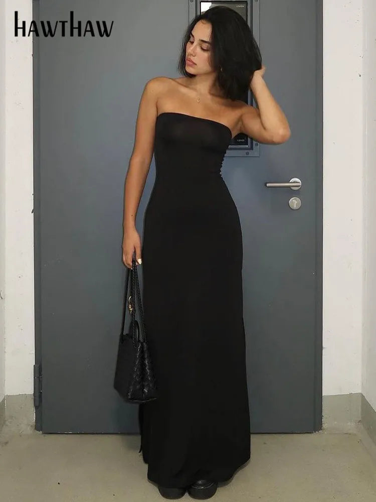 Hawthaw Women Sexy Party Club Evening Strapless Bodycon Black Long Dress 2024 Summer Clothes Wholesale Items For Business - Seprincess