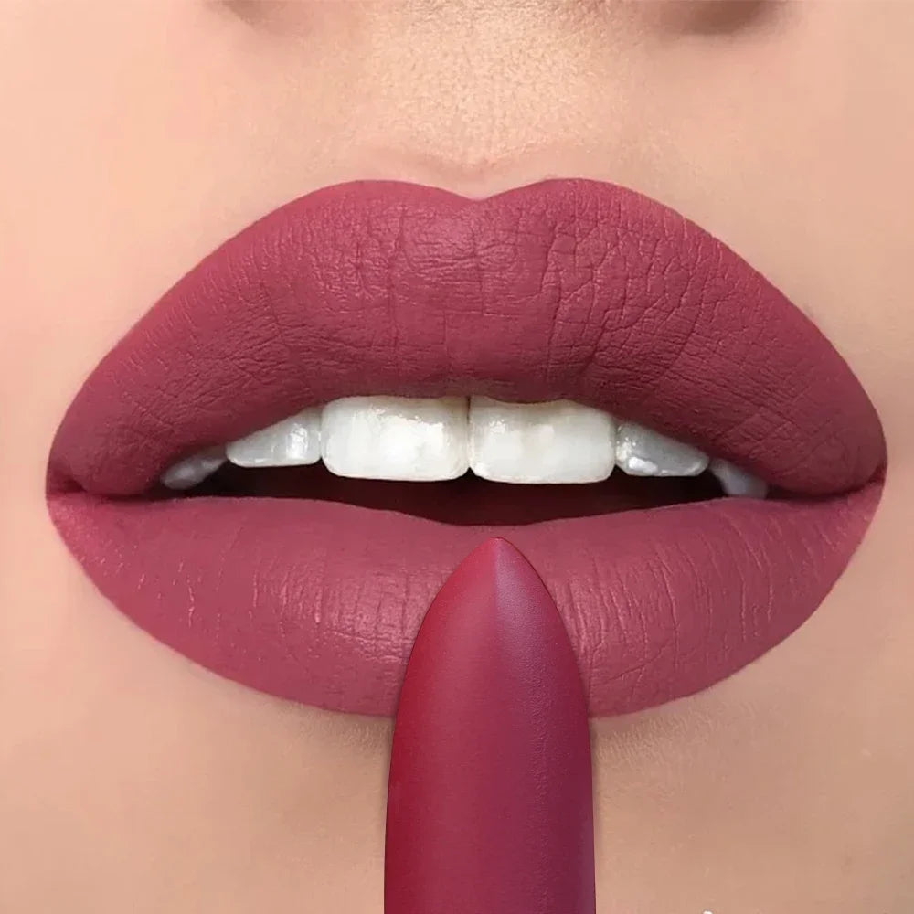 Rose Pink Nude Matte Velvet Lipstick Color Rendering Lasting Non-stick Cup Sexy Lipsticks Waterproof Beauty Lips Makeup Cosmetic - Seprincess