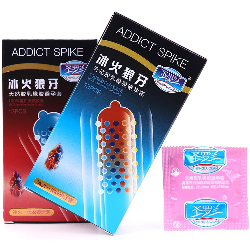 12PCS Erotic Condoms Ice and Hot Feeling Big Particles Spikes Condom G Point Stimulation Sexshop Contraception for Men Sex Toys - Seprincess