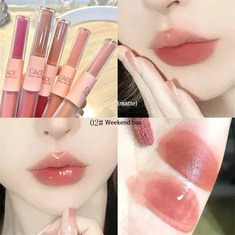 Double Head Lip Gloss Matte Velvet Sexy Red Tint Liquid Lipstick Waterproof Lipgloss Lasting Lip Glaze Korean Makeup Cosmetics - Seprincess