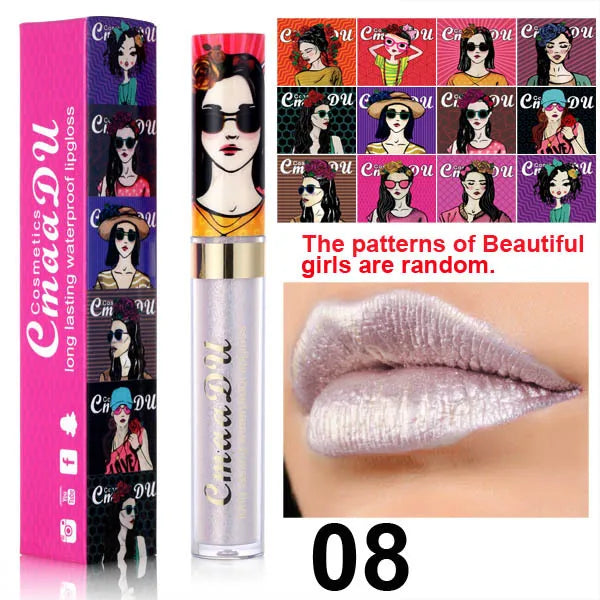 CmaaDu Glitter Lip Gloss Beauty Girl Diamond Shimmer Lip Tint Make Up Waterproof Long Lasting Gray Flash Liquid Lipstick Makeup - Seprincess