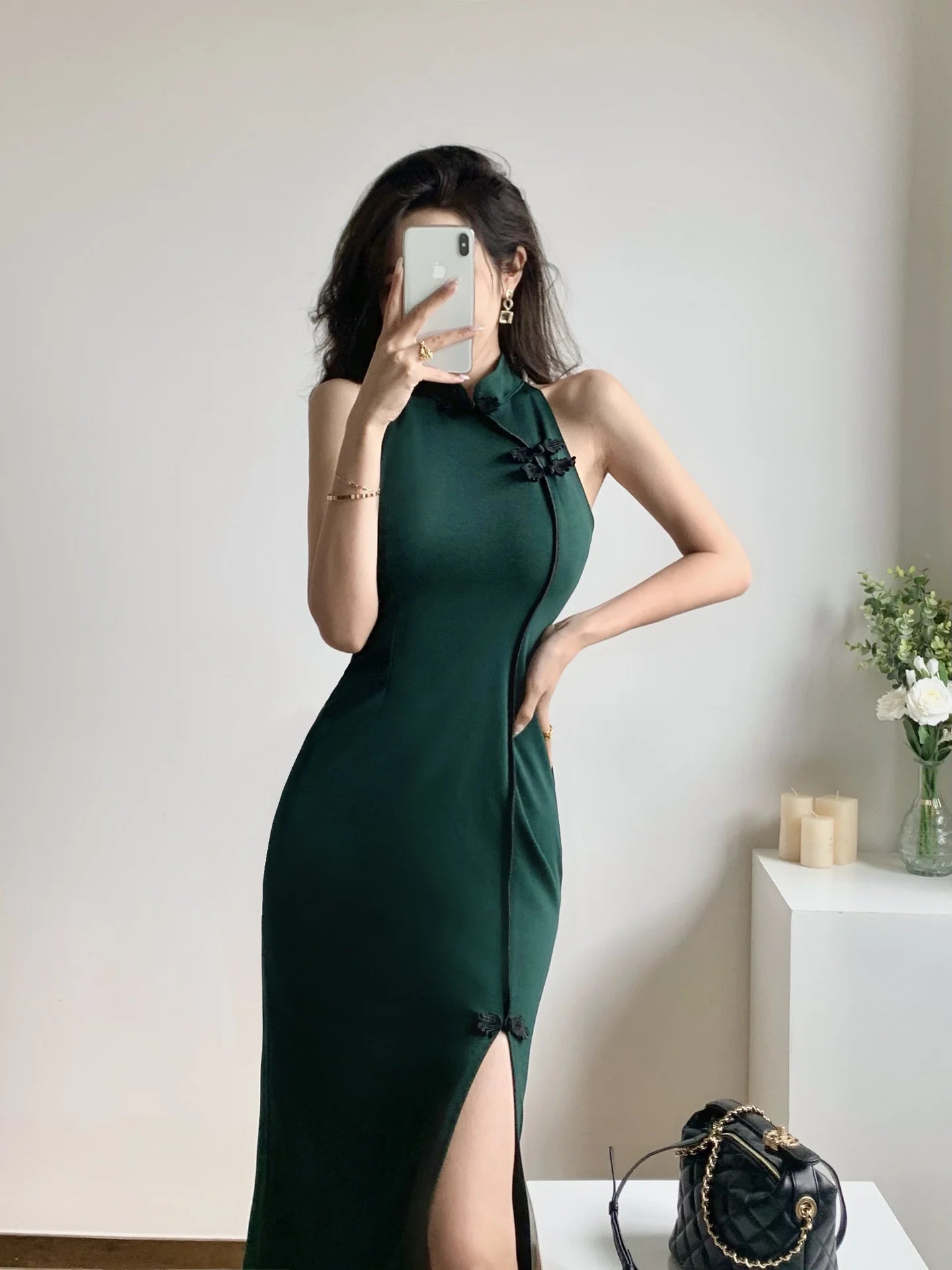 Vintage Sexy Sleeveless Female Qipao Classic Elegant Mandarin Collar Long Cheongsam Sexy Slim Split Chinese Dress Vestidos - Seprincess