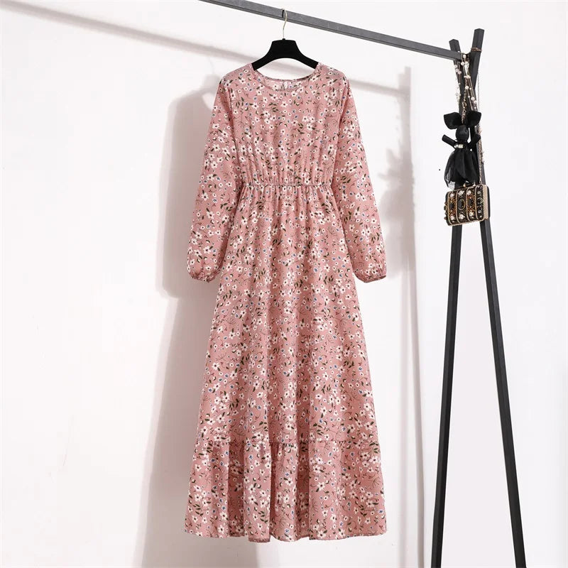 Spring Summer Women Maxi Dresses Office Lady Long Sleeve Floral Printed O-neck Woman Bohe Beach Party Long Dress Mujer Vestidos - Seprincess