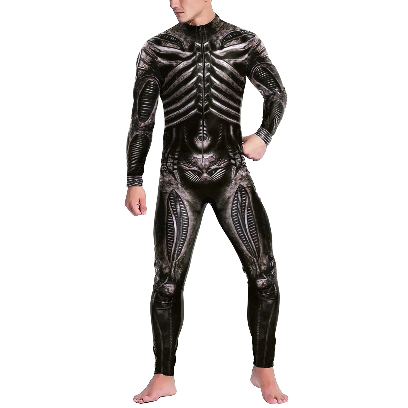 VIP FASHION Men Skeleton Costume Front Zipper Carnival Purim Zentai Suit Zombie Jumpsuit Funny Bodysuit Festival Party Clothes - Seprincess