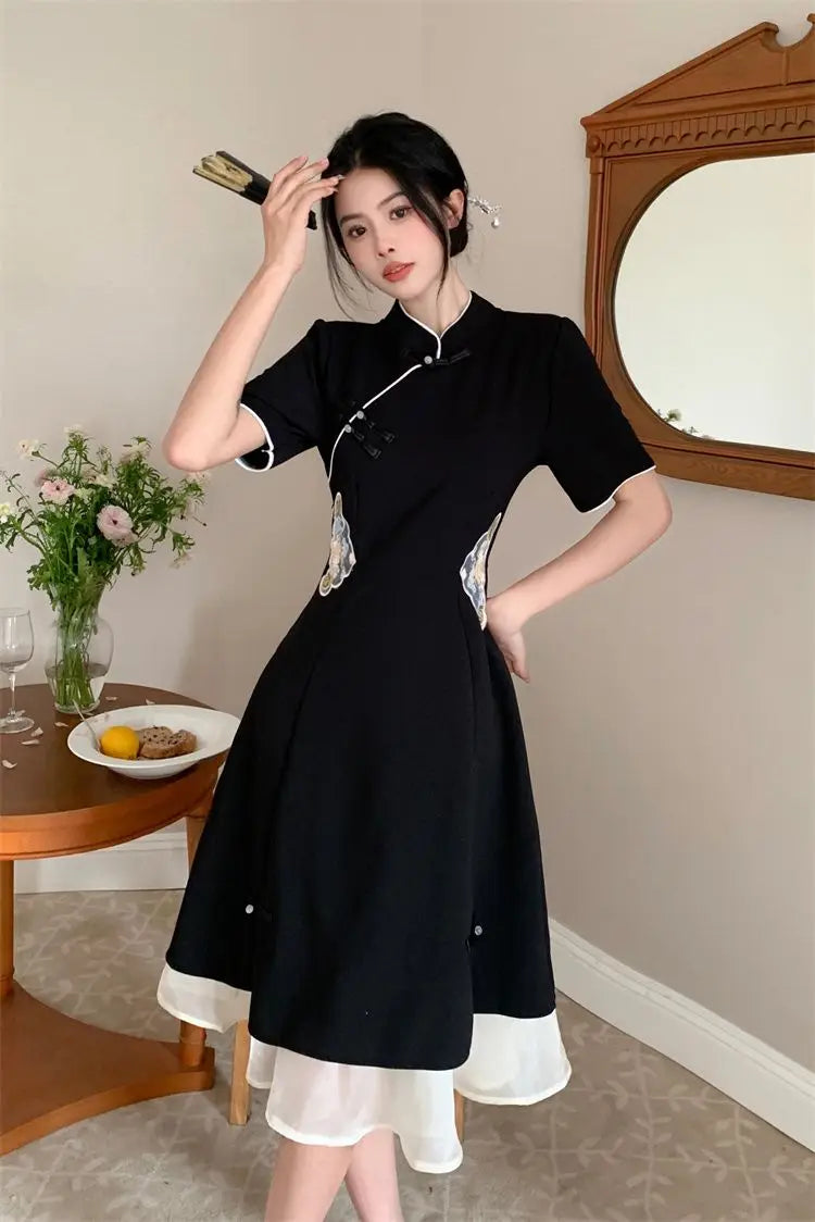 2023 Chinese Improved Hanfu Cheongsam Dress Women A Line Qipao New Fashion Style Short Sleeve Casual Daily Lady Cheongsam Dress - Seprincess