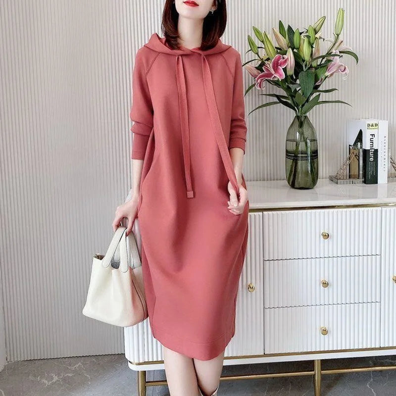 Women's Loose Casual Long Sleeve Hooded Dress Elegant Winter Party Warm Dresses For Women - Seprincess