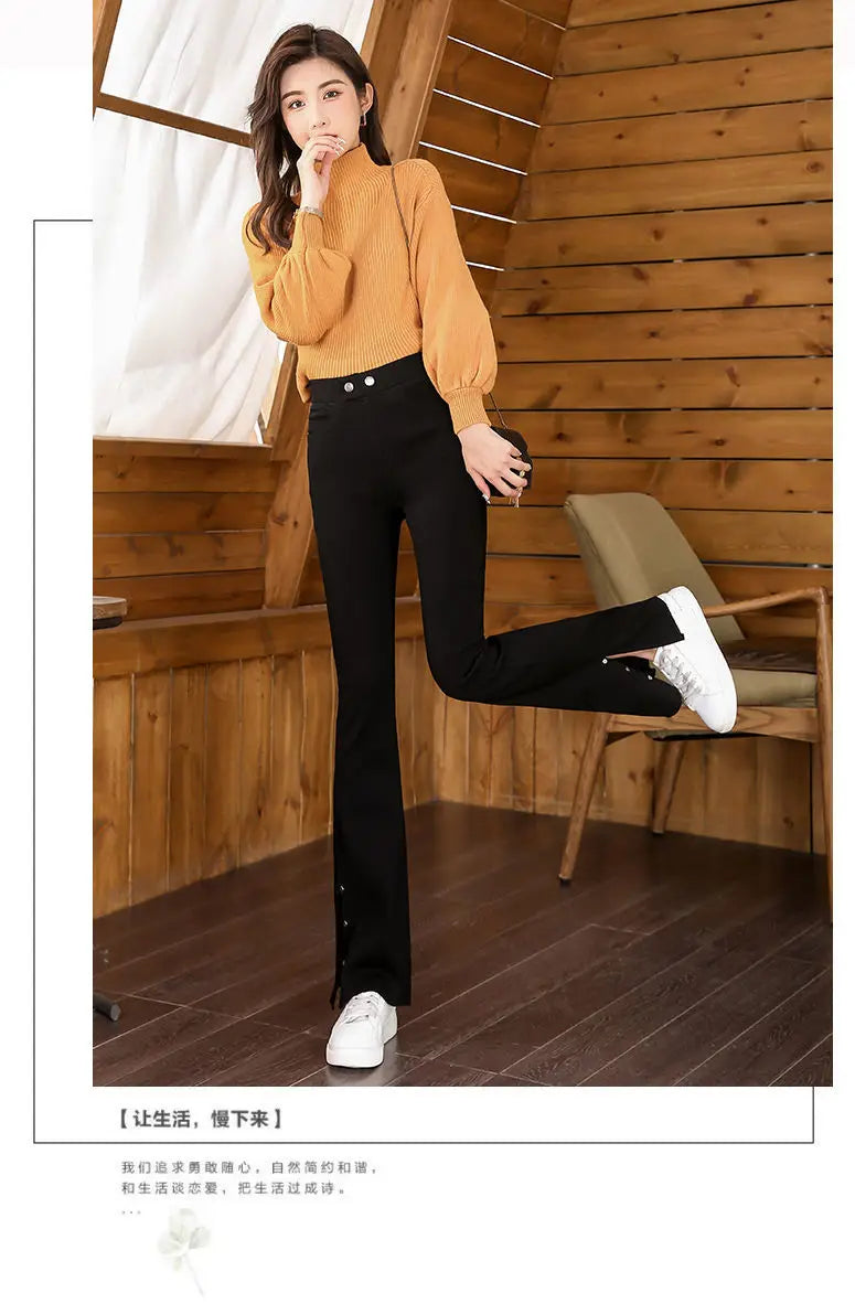 Split Flared Pants for Women High Waisted and Slim with a Base and Wide Legs Spring New Micro Flared Minimalist Casual Pants