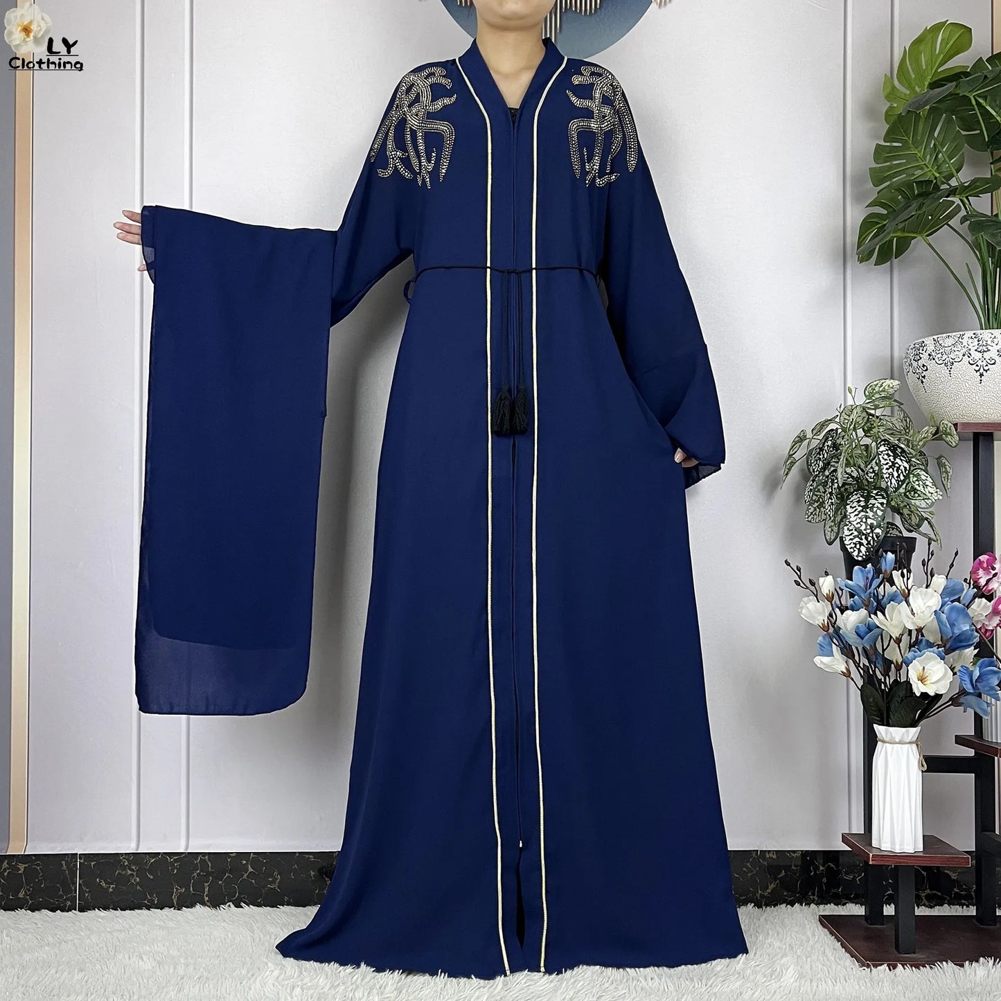 2024 For Women Elegant Dresses Dubai Party Outfits Long Sleeved Chiffon Dashiki Muslim Women Robe Open African Abaya Clothing