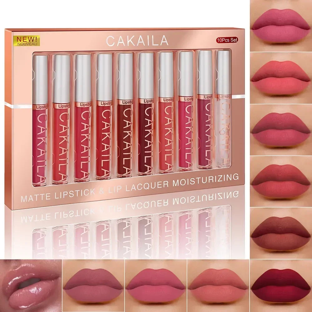 KACAILA 6/10 Colors Lipstick Set Velvet Matte Liquid Lip Gloss Non Stick Cup Waterproof Long Lasting Female Make Up of Gift Set - Seprincess