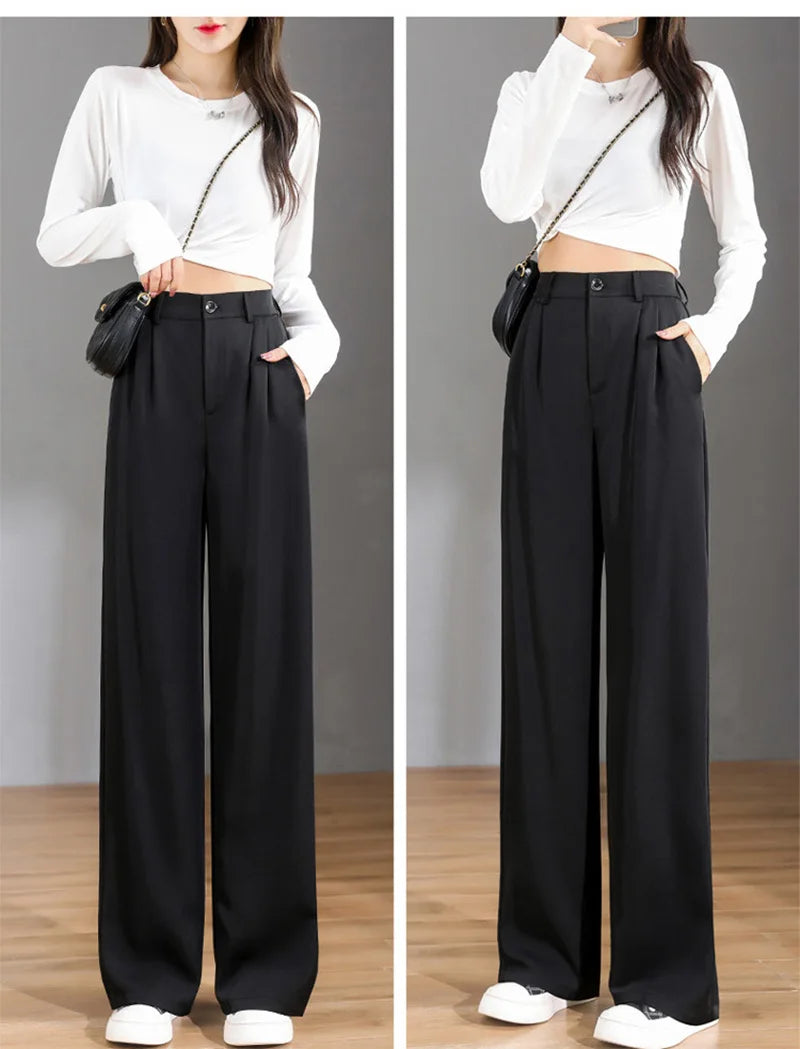 Women Chic Office Wear Straight Pants Vintage High Ladies Trousers Baggy Korean 2024 Spring/Summer/Autumn Wide Leg Female