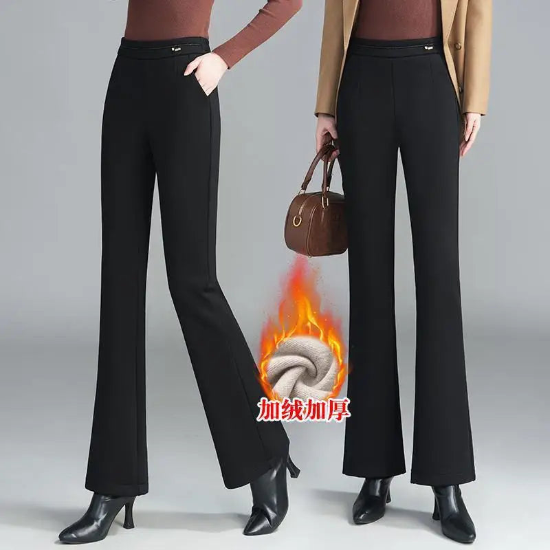 Winter Fleece Padded Pants Women's Cashmere Wool Thickened Black Autumn and Winter Casual Skinny Suit Pants