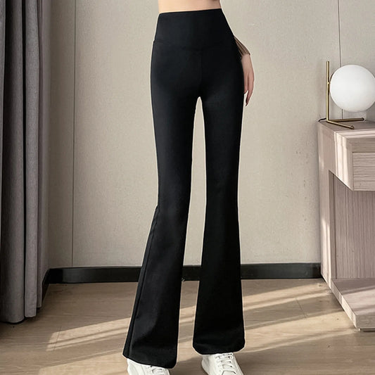 Women'S Winter High Waist Pants Thickened Leggings Warm Thickened Insulation Flared Pants Vintage Versatile Slimming Trousers