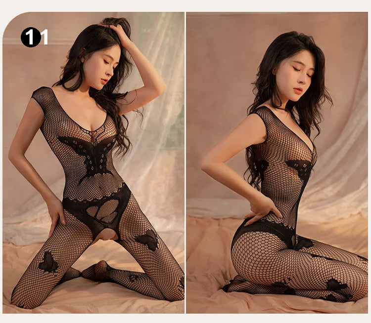 Women Sexy Crotchless Erotic Lingerie Porn Fishnet Mesh Bodysuit Female Stretch Open Crotch Porn Teddy Hollow Out Bodystockings