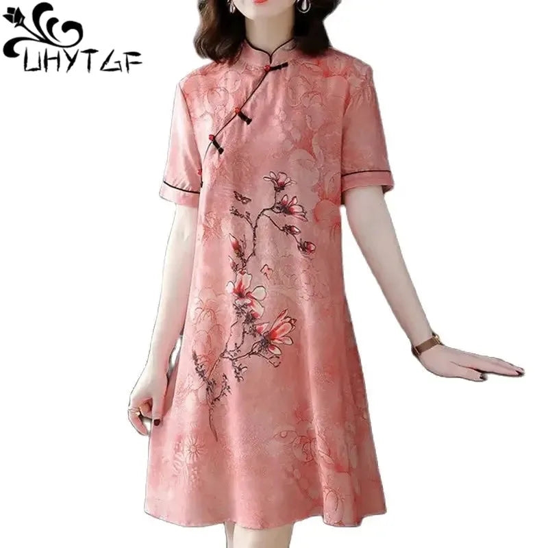 Large Size XL-5XL 2024 New Loose Fashion Modern Cheongsam Dress Women Short Sleeve Qipao Traditional Chinese Style Clothes 2492 - Seprincess