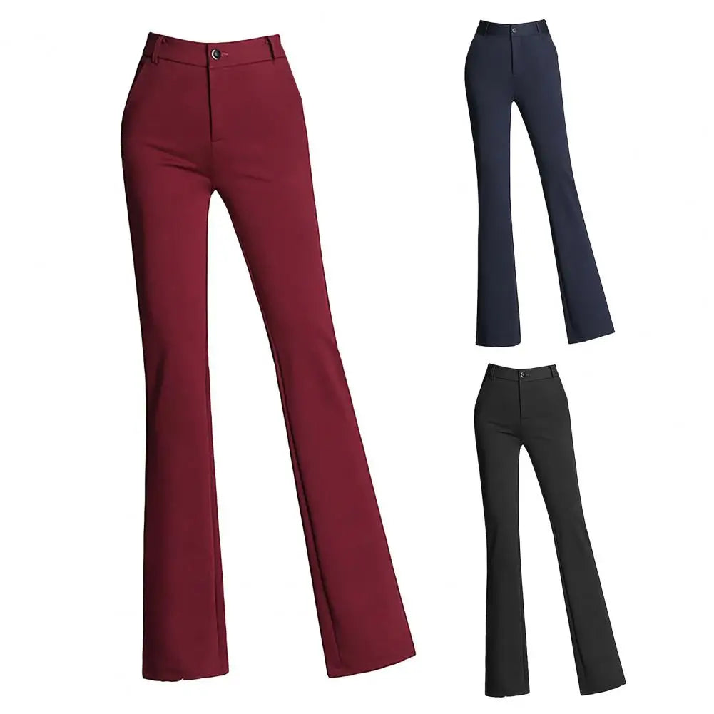 Women Trouser High Elasticity Comfortable Zipper Crotch Casual Loose Slim Flared Trousers Formal Wear Long Trousers Slim