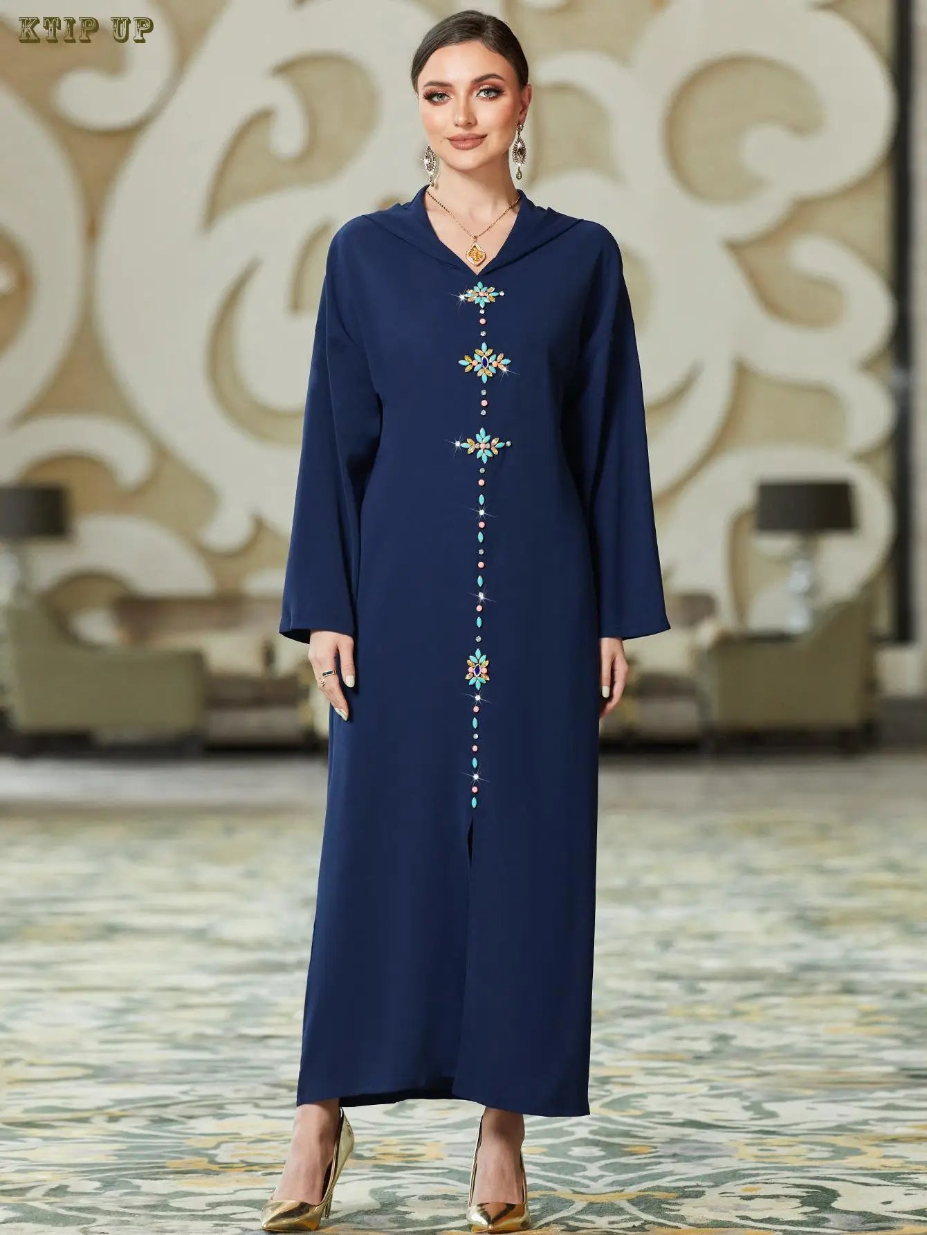 Eid Muslim Sequins Dress For Women Abaya Ramadan Printing Butterfly Sleeve Long Abayas Woman Robe Moroccan Caftan Vestidos Dubai