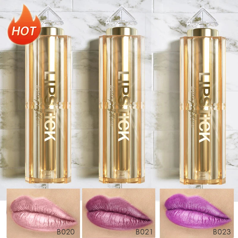 Silky Soft 3pcs/Set Matte Glitter Korean Lipstick Set Pearl Shimmer Waterproof Long Lasting Glitter Pink Orange Makeup Lipstick - Seprincess