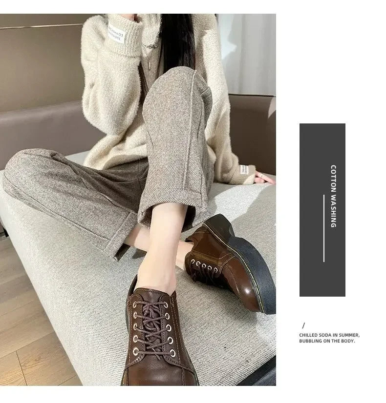 Winter Woolen Pants for Women Thicken Warm Ankle-Length Harem Pants Office Lady Khaki Elastic Waist Fashion Women's Trousers