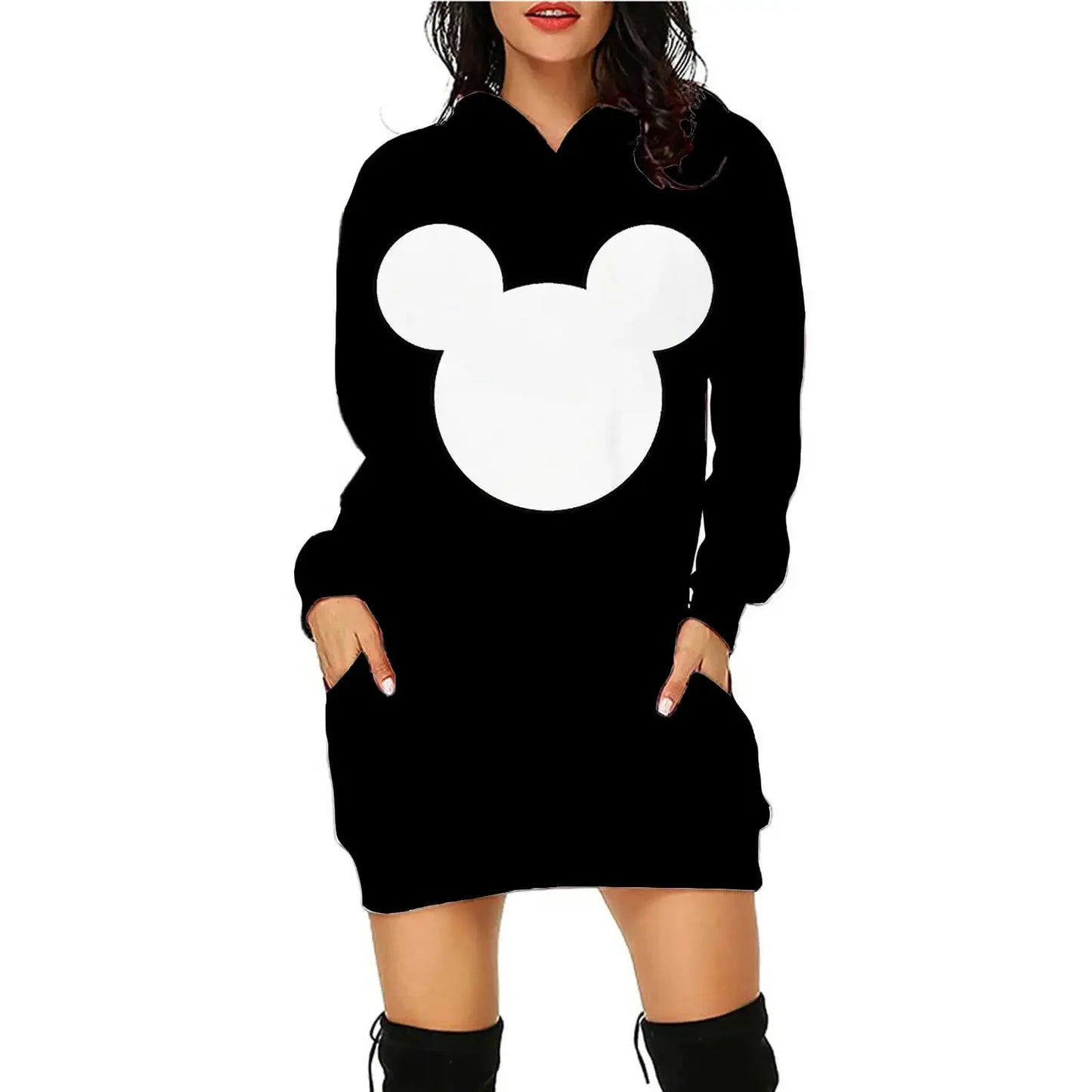 Disney Minnie Mickey Mouse Women's Dress 3D Dye Print Fashion Fall Winter Hoodie Casual Sexy Dress Loose Kawaii Dress - Seprincess