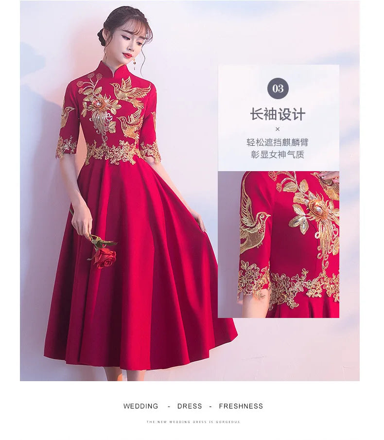 Party Evening Cheongsam Dress Oriental Chinese Style Woman Elegant Satin Qipao Sexy Wedding Prom Short Robe Retro Vestido S-3XL - Seprincess