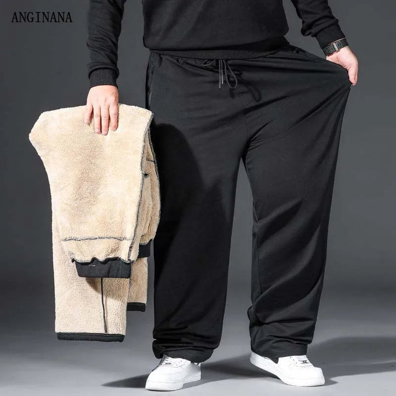 Winter Plus Size 10XL 150kg Men's Pants Brushed Warm large size 5XL 6XL Oversized Elastic Sports Pocket Black big Pants 50 52