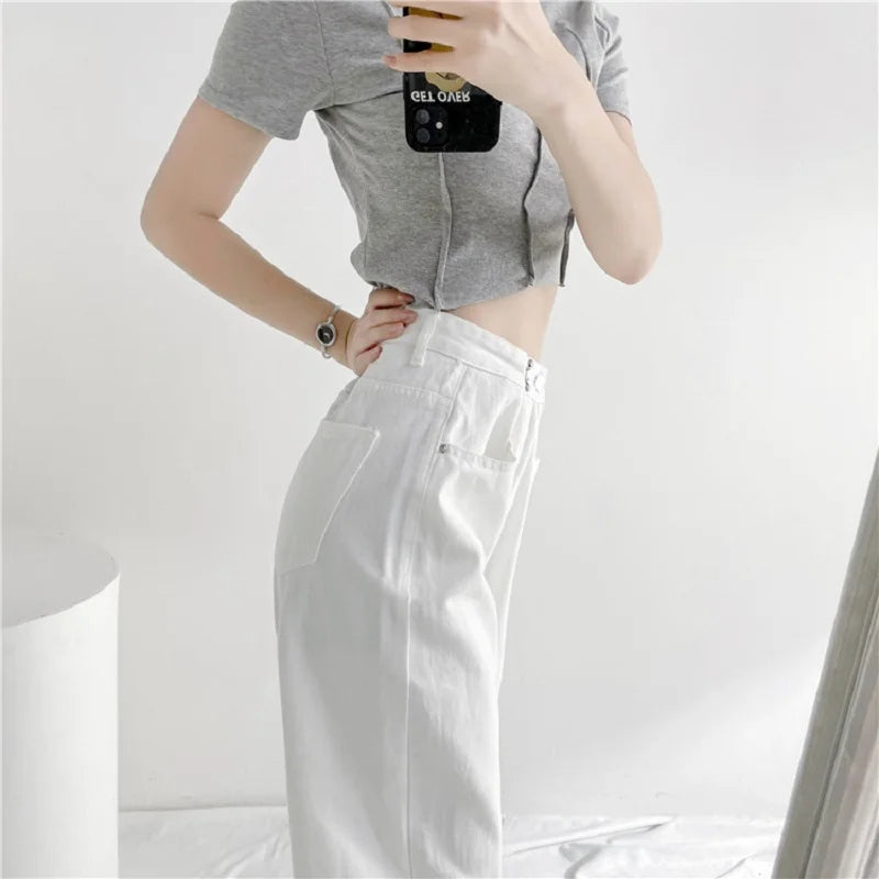 Spring Autumn High Street Network Red Denim Pants Female Y2k Korean Version High Waist Loose Leg Straight Leg Mopping Pants Tide