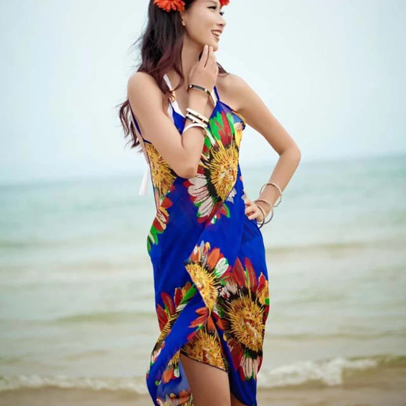 2023 Printed Cover-ups Sexy Beach Dress Women Halter Sling Chiffon Beach Towel Bikini Wrap Pareo Skirts Open-Back Swimwear - Seprincess