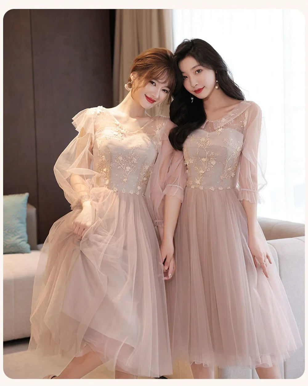 4 Styles Elegant Simple Bridesmaid Dress Women's Tulle Half Sleeves Slim Fit Design A-Line Dress Applique Wedding Party Vestido - Seprincess