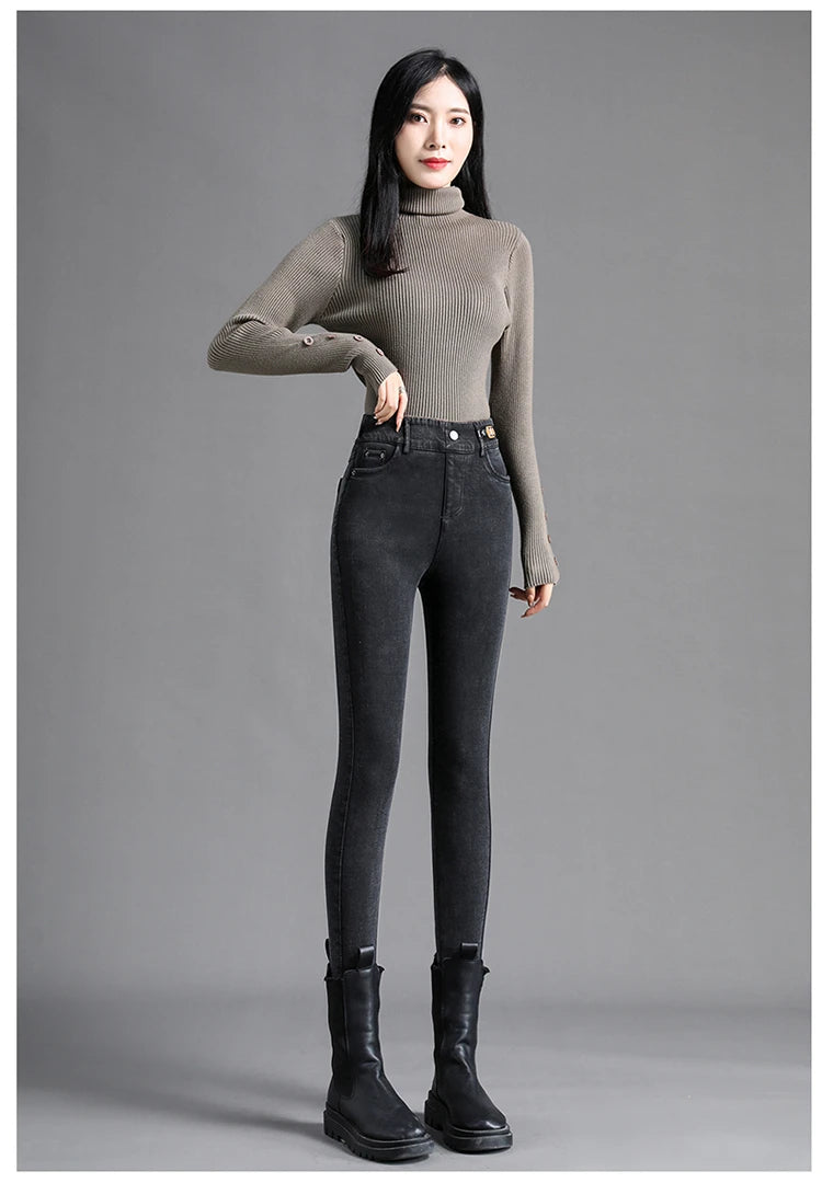 High Waisted Slim Small Leg Denim Jeans For Women New Black Gray High Stretch Pencil Pants Classic High Quality Brand