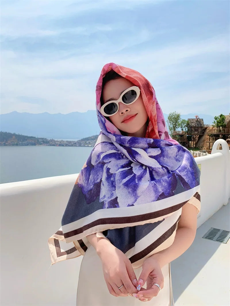 HOT 130x130cm large Velvet Texture Squar Travel Scarf Beach Dress Bikini Sarong Wrap Women Brazilian Swimsuit Bathing Cover-ups