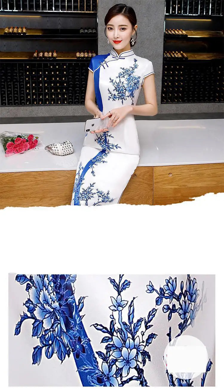 Summer Lady Short Sleeve Qipao Chinese Traditional Women Party Dress Female Elegant Print Vintage Button Cheongsam - Seprincess