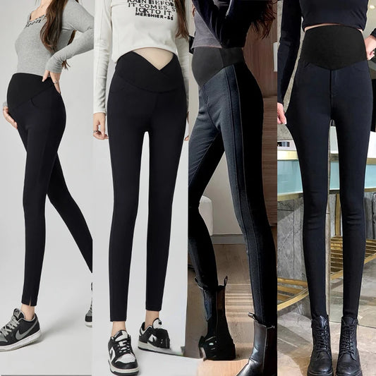 2024 Spring Slim Maternity Pencil Pants High Waist Pregnant Woman Skinny Denim Trousers Black Elegant Office Lady Belly Jeans