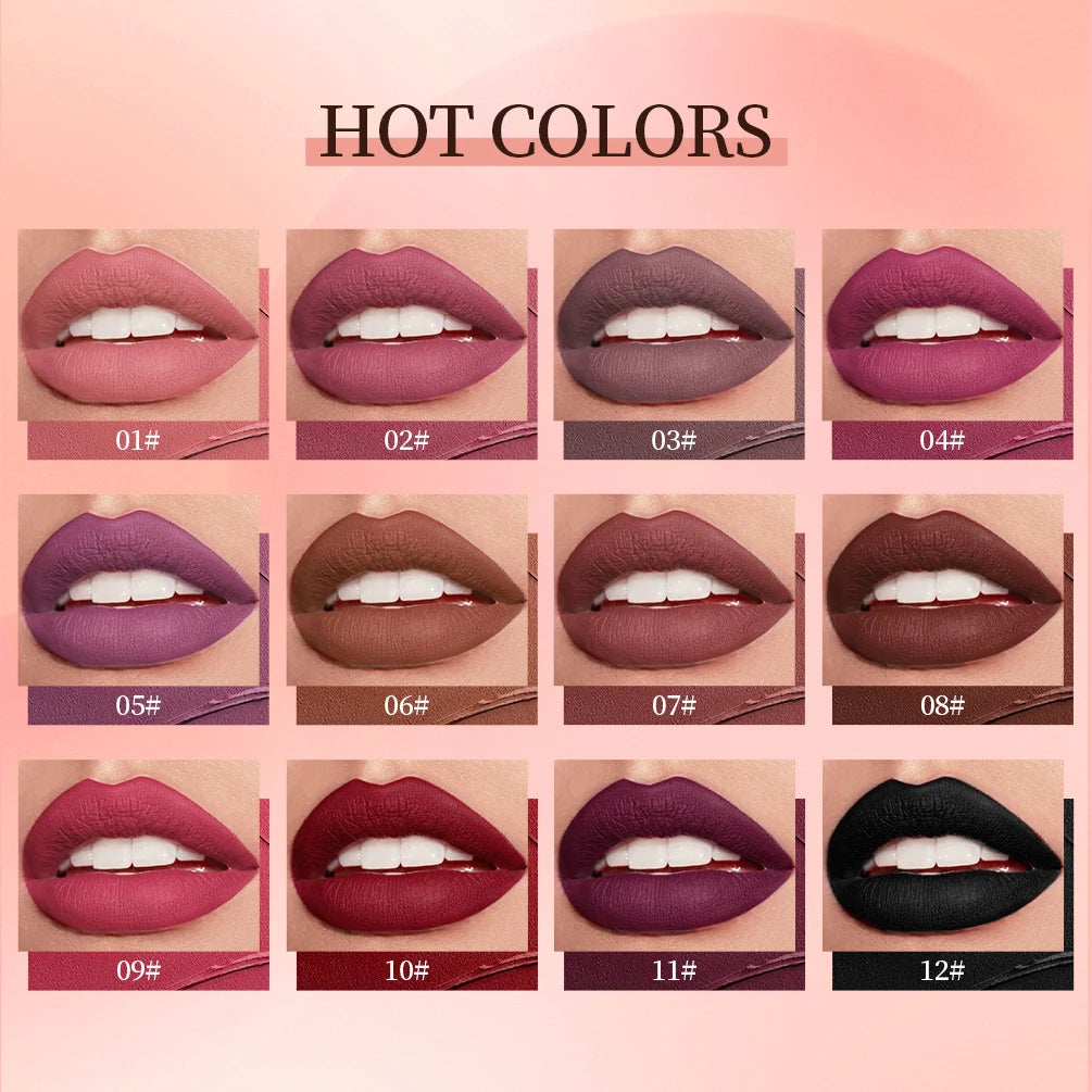 12 Color Matte Velvet Lipgloss Waterproof Long-lasting Liquid Lipstick Cosmetic Beauty Keep 24 Hours Long Lasting No Fade Makeup - Seprincess