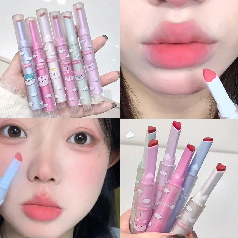 6 Color Sexy Velvet Matte Lipstick Pen Color Rendering Lasting Non-stick Cup Heart-shaped Solid Lip Gloss Korean Makeup Cosmetic - Seprincess